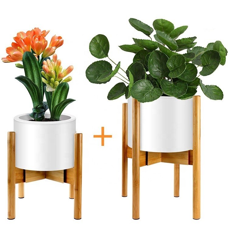 조정 가능한 너비 8-12" 중세 현대 Bambu Plant Stand for Indoor Outdoors